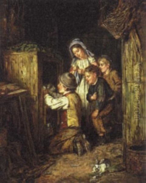 Children Around A Rabbit Hutch - view 1