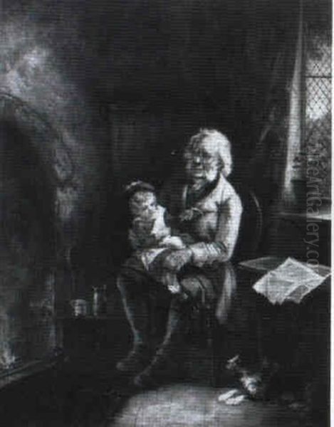 Fireside Evening With Grandfather And Son - view 1