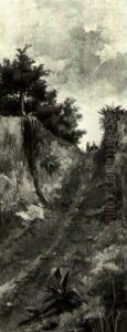 Figures On A Country Lane by Vicente Nicolau Cotanda