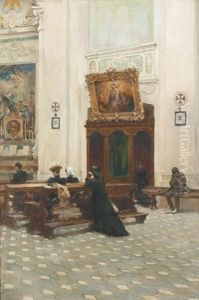 Kircheninterieur Mit Betenden by Gabriel Nicolet