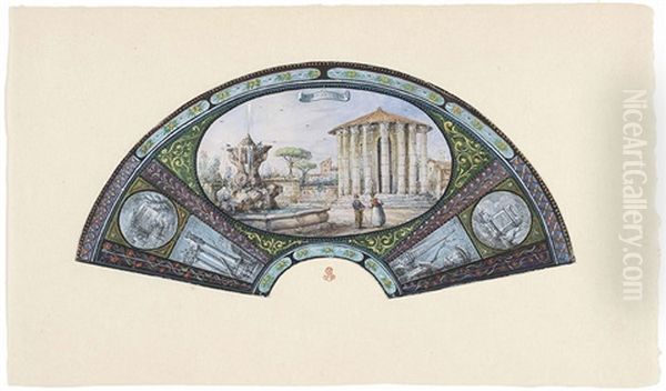 Progetto Per Ventaglio Dipinto Con Vedute Di Roma - view 1