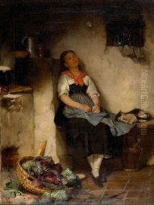 Eingenicktes Bauernmadchen In Der Kuche
