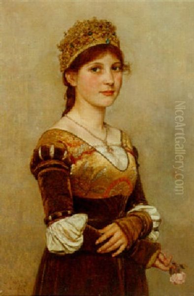 Portrait Of A Lady Wearing A Crown And Medieval Dress - view 1