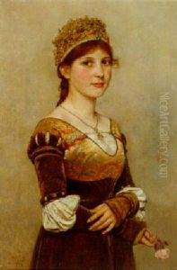 Portrait Of A Lady Wearing A Crown And Medieval Dress by Eduard Niczky
