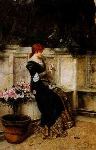 Jeune Femme Assise Pres D'un Azalee - view 1
