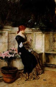 Jeune Femme Assise Pres D'un Azalee