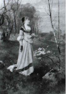 Ein Edelfraulein In Fruhlingslandschaft