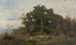 Waldlichtung Mit Ziegen by Francois Louis Fritz Niederhausern