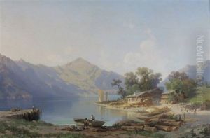 Grosse Vierwaldstattersee-landschaft Mit Dorf Und Figurenstaffage Im Vordergrund thumbnail