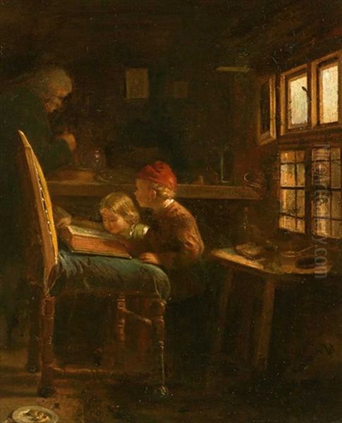 Zwei Kinder Lesen In Einem Folianten - view 1