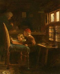 Zwei Kinder Lesen In Einem Folianten by August Heinrich Niedmann