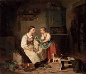 Bauernmadchen Mit Katzchen In Der Kuche