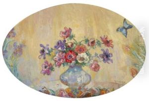 Vase Of Flowers With Butterfly And Mixed Flowers (2 Works)