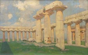 Blick Auf Die Tempelanlage In Paestum by Wilhelmine Charlotte Niels