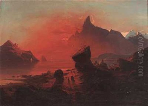 Midnattsol Nordpa Med Samer Og Reinsdyr - view 1