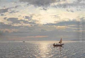 Aftenstemning Pa Fjorden by Amaldus Clarin Nielsen