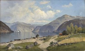 Fjordlandskap Med Folkeliv