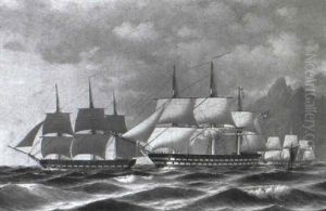 Tre Sejlskibe I Norske Farvand by Christian Vilhelm Nielsen