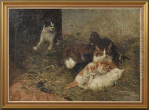 Katze Mit Jungen Im Heu by Clemence Nielssen