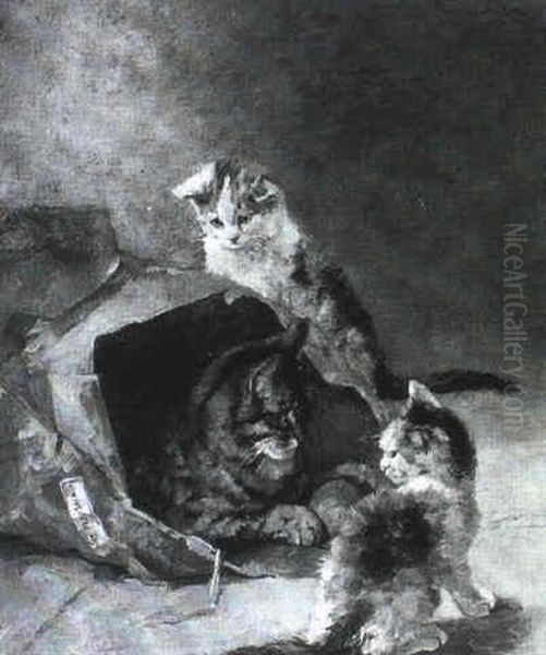 Eine Katzenmutter Spielt Mit Ihren Zwei J_ngsten - view 1