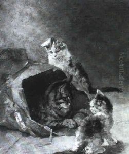 Eine Katzenmutter Spielt Mit Ihren Zwei J_ngsten by Clemence Nielssen