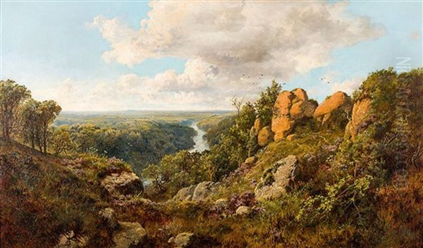 Von Einer Felsigen Anhohe Aus, Weiter Blick Uber Den Fluss Swale Und Die Hugelige Landschaft Bei Richmond In Yorkshire - view 1