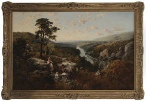 View At Richmond, Yorkshire, With Women And Children On A Grassy Outcropping