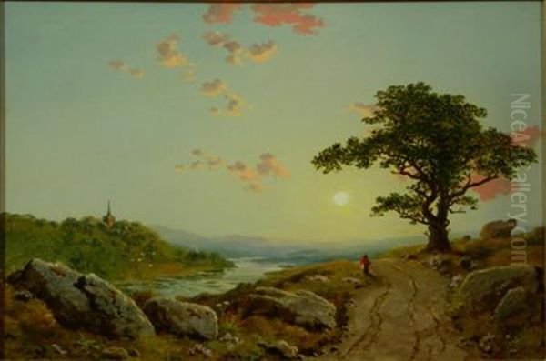 Figure On A Path With An Abbey Beyond (+ Another; Pair) - view 1