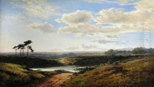 Pastoral Landscape With A Walker By A River, A Church Beyond