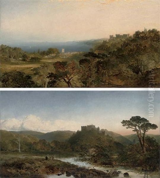 Dunster Castle, Somerset, Looking West Towards Dunkery Beacon (+ Dunster Castle From Grobfast Hill; Pair) - view 1