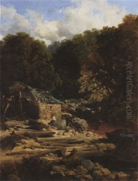 Fisherman By A Waterfall - view 1