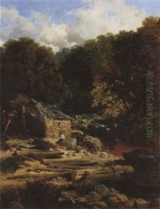 Fisherman By A Waterfall by Edmund John Niemann
