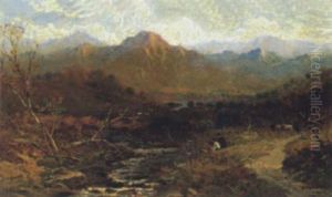 Gebirgslandschaft Mit Anglern Im Vordergrund Gebirgslandschaft Mit Anglern Im Vordergrund