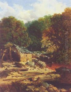 An Angler By A Watermill by Edmund John Niemann