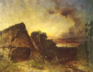 A Landscape With A Barn And A Town In The Distance by Edmund John Niemann