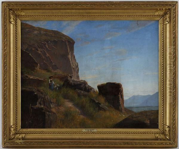Bergere Et Chevre Dans Un Paysage De Montagne - view 1
