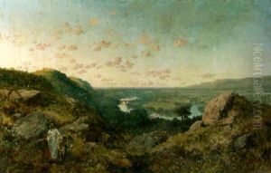 Peasant Woman And Her Donkey Walking Through An Expansive Landscape by Edmund John Niemann