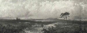 View Of The Highlands With A Ruined Abbey Beyond by Edmund John Niemann