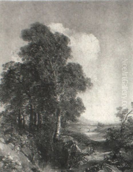 Figure By A Pool In A Wooded Landscape - view 1