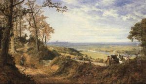The Thames At Runnymeade From Coopers Hill, Windsor Castle In Distance by Edmund John Niemann