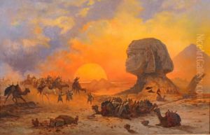 Carovana Di Beduini Sotto La Sfinge by Cesare Biseo