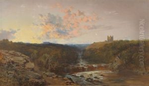 Richmond Castle On The River Swale At Twilight Richmond Castle On The River Swale At Twilight