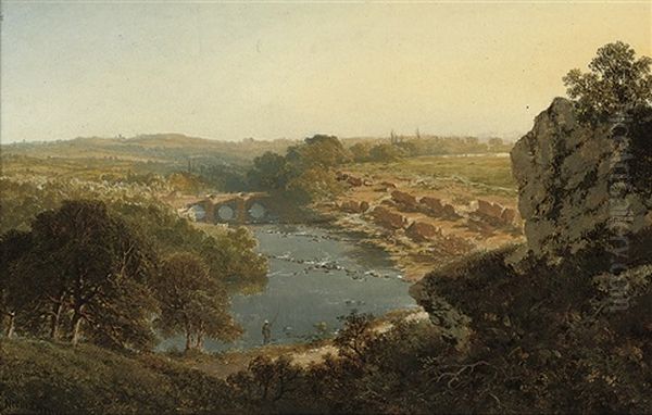 An Angler In An Extensive River Landscape - view 1