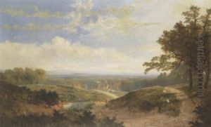 An Extensive Country Landscape With Cottages In The Distance by Edward H. Niemann