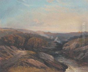 A Figure On A Riverside Track, A Castle Beyond A Figure On A Riverside Track, A Castle Beyond
