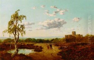 Figures On A Track In An Extensive Landscape, Richmond Castle, Yorkshire, Beyond by Edward H. Niemann