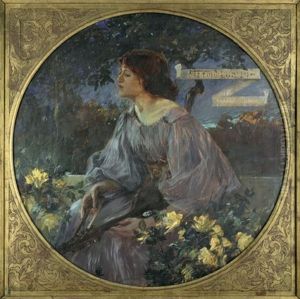 Junge Frau, Eine Geige In Der Hand, In Einem Garten Sitzend