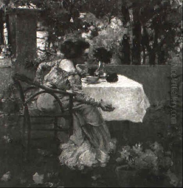Dame Zur Teestunde Auf Der Veranda - view 1