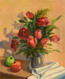 Still Life - Flowers And Fruit by Paul Nietsche