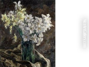Still Life Of Flowers In A Glass Vase by Paul Nietsche